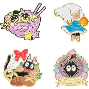 Cute Enamel Pin Set - Pink, Blue, Black, Gold studio Ghibli Disney howls Moving